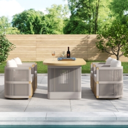 Costra Outdoor Aluminium Extendable Dining Set with 6 Woven Swivel Armchairs in Ivory - thumbnail 3
