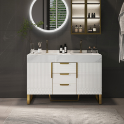 120 cm Bathroom Vanity Freestanding Cultured Marble Top with Double Sink Drawers & Doors White