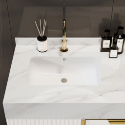 120 cm Bathroom Vanity Freestanding Cultured Marble Top with Double Sink Drawers & Doors White - thumbnail 5