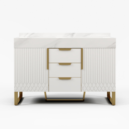 120 cm Bathroom Vanity Freestanding Cultured Marble Top with Double Sink Drawers & Doors White - thumbnail 7