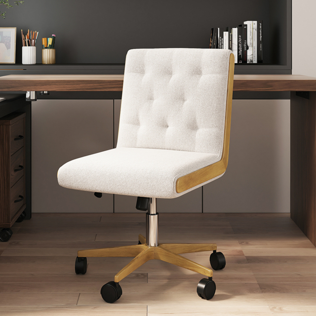 Modern White Swivel Office Chair Adjustable Height Ergonomic Linen