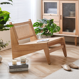 Walnut Rattan Ash Wood Lounge Accent Chair - thumbnail 1