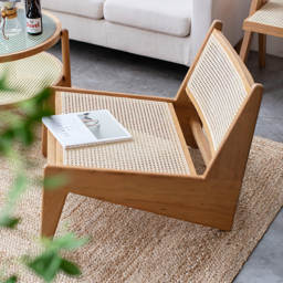 Walnut Rattan Ash Wood Lounge Accent Chair - thumbnail 2