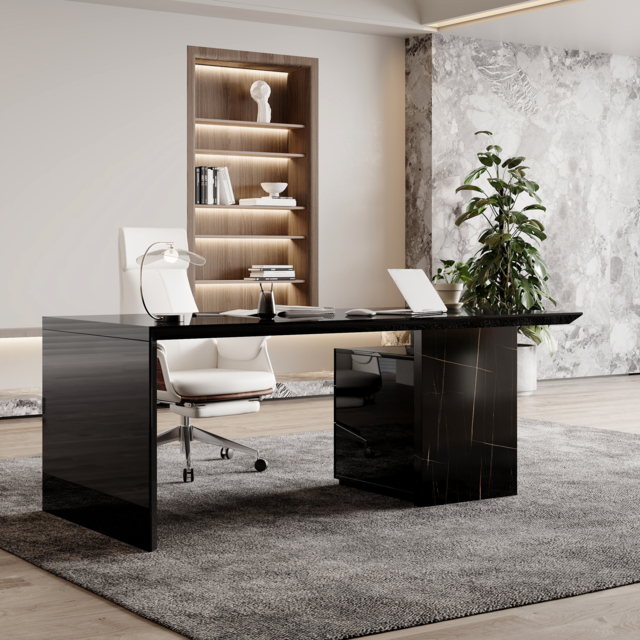 Modern Glossy Black Wooden Home Office Desk with Movable File Cabinet Office Furniture (1520mm) - image 1
