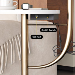 Modern Gold Arc Floor Lamp for Living Room with Shelf & Wireless Charger & USB - thumbnail 6