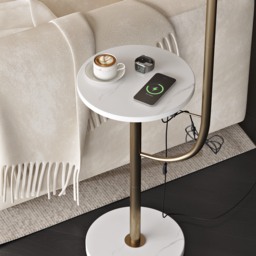 Modern Gold Arc Floor Lamp for Living Room with Shelf & Wireless Charger & USB - thumbnail 8