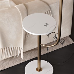Modern Gold Arc Floor Lamp for Living Room with Shelf & Wireless Charger & USB - thumbnail 7