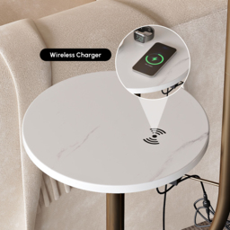 Modern Gold Arc Floor Lamp for Living Room with Shelf & Wireless Charger & USB - thumbnail 5