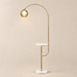 Modern Gold Arc Floor Lamp for Living Room with Shelf & Wireless Charger & USB - thumbnail 9
