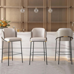 Linenic Modern PU Leather Breakfast Bar Stool with Back Counter Height Stool with Footrest in Beige & Orange 8-Pieces
