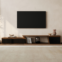 Fero Black & Walnut Extendable TV Stand with 3 Drawers (1800 mm - 2800 mm)