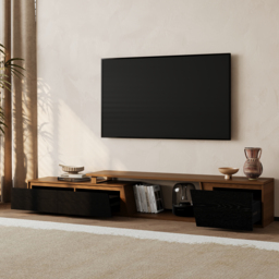 Fero Black & Walnut Extendable TV Stand with 3 Drawers (1800 mm - 2800 mm) - thumbnail 2