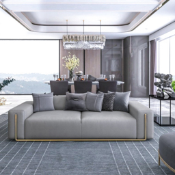 2200mm Modern Grey Cotton & Linen Upholstered 3-Seater Sofa for Living Room - thumbnail 3