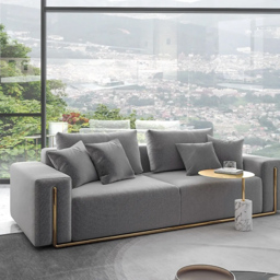 2200mm Modern Grey Cotton & Linen Upholstered 3-Seater Sofa for Living Room - thumbnail 4