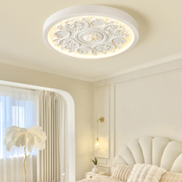 French Elegant White Resin 3D Carved LED  Flush Ceiling light - thumbnail 2