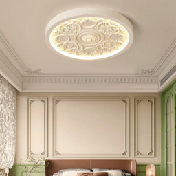 French Elegant White Resin 3D Carved LED  Flush Ceiling light - thumbnail 3