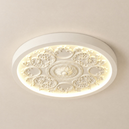 French Elegant White Resin 3D Carved LED  Flush Ceiling light - thumbnail 7