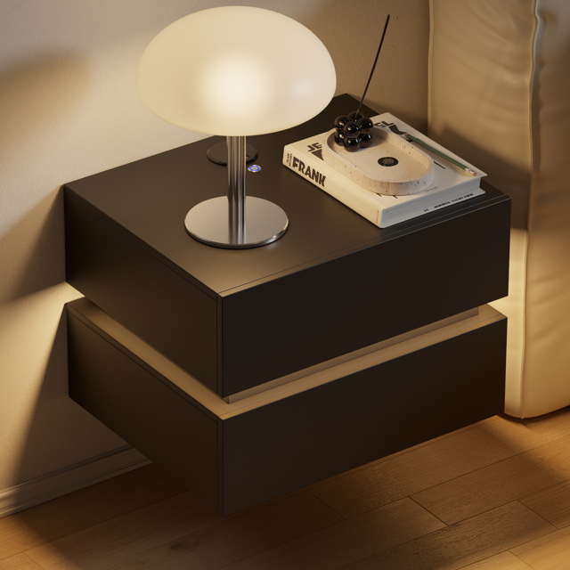 Floating Smart LED Bedside Table Wireless Charging Station Bedside Table with Light White - image 1