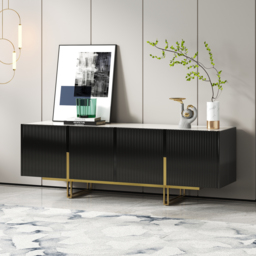 Grovyn 150 cm Sintered Stone Top Fluted TV Stand with Spacious Cabinets