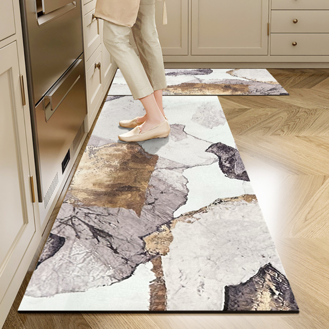 2 Pieces Modern Gold Kitchen Runner Mats Non-slip Abstract Kitchen Mat Set - image 1