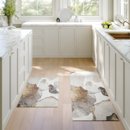 2 Pieces Modern Gold  Kitchen Runner Mats Non-slip Abstract Kitchen Mat Set - thumbnail 3