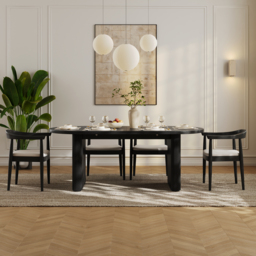 Japandi 2000mm-2400mm Oval Extendable Black Dining Table & 8 Dining Chair Set - thumbnail 5