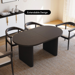 Japandi 2000mm-2400mm Oval Extendable Black Dining Table & 8 Dining Chair Set - thumbnail 3