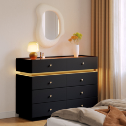 Glass 120 cm Top Walk-in Wardrobe Island 8-Drawer Dresser with Light - thumbnail 6