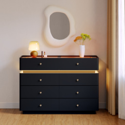 Glass 120 cm Top Walk-in Wardrobe Island 8-Drawer Dresser with Light - thumbnail 7