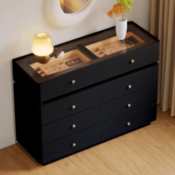 Glass 120 cm Top Walk-in Wardrobe Island 8-Drawer Dresser with Light - thumbnail 3