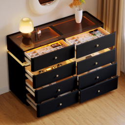 Glass 120 cm Top Walk-in Wardrobe Island 8-Drawer Dresser with Light - thumbnail 2