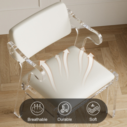 Modern Acrylic White Dining chair with Arms Upholstered PU Leather Dining Room Chair - thumbnail 3