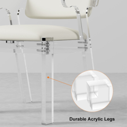 Modern Acrylic White Dining chair with Arms Upholstered PU Leather Dining Room Chair - thumbnail 5
