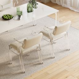 Modern Acrylic White Dining chair with Arms Upholstered PU Leather Dining Room Chair - thumbnail 7