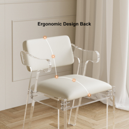 Modern Acrylic White Dining chair with Arms Upholstered PU Leather Dining Room Chair - thumbnail 4