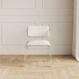 Modern Acrylic White Dining chair with Arms Upholstered PU Leather Dining Room Chair - thumbnail 6