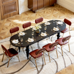 "79""-94"" Oval Dining Table Extendable for 10 Person with Turned Legs Mid-Century Modern Black Table"
