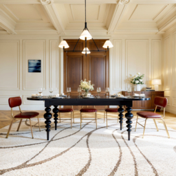 "79""-94"" Oval Dining Table Extendable for 10 Person with Turned Legs Mid-Century Modern Black Table" - thumbnail 2