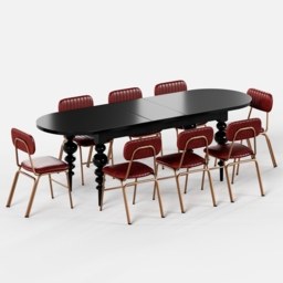 "79""-94"" Oval Dining Table Extendable for 10 Person with Turned Legs Mid-Century Modern Black Table" - thumbnail 6