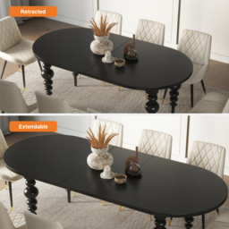 "79""-94"" Oval Dining Table Extendable for 10 Person with Turned Legs Mid-Century Modern Black Table" - thumbnail 4