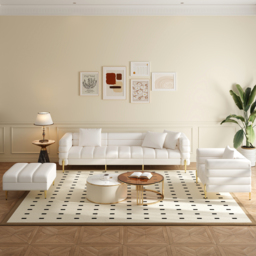 2311 mm Faux Leather Modular 4-Piece L-Shaped Couch with Chaise Modern White 3-Seater Sofa - thumbnail 3