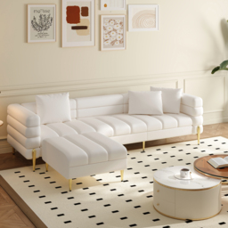 2311 mm Faux Leather Modular 4-Piece L-Shaped Couch with Chaise Modern White 3-Seater Sofa - thumbnail 1