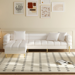 2311 mm Faux Leather Modular 4-Piece L-Shaped Couch with Chaise Modern White 3-Seater Sofa - thumbnail 2