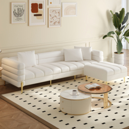 2311 mm Faux Leather Modular 4-Piece L-Shaped Couch with Chaise Modern White 3-Seater Sofa - thumbnail 4