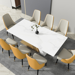Modern Dining Chairs Set of 2 Faux Leather High Back with Upholstered Orange & Beige Dining Room Chairs - thumbnail 4