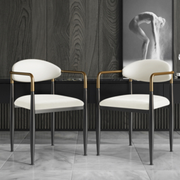 Otrast White PU Leather Velvet Upholstered Dining Chair Arm Chair 6-Pieces