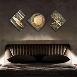 Modern Gold & Black Abstract Wall Art Set of 3 Luxury Textured Wall Decor - thumbnail 9