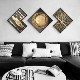 Modern Gold & Black Abstract Wall Art Set of 3 Luxury Textured Wall Decor - thumbnail 2