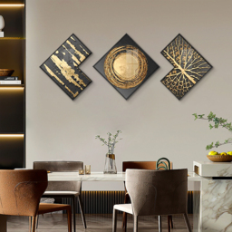 Modern Gold & Black Abstract Wall Art Set of 3 Luxury Textured Wall Decor - thumbnail 6