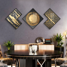 Modern Gold & Black Abstract Wall Art Set of 3 Luxury Textured Wall Decor - thumbnail 4